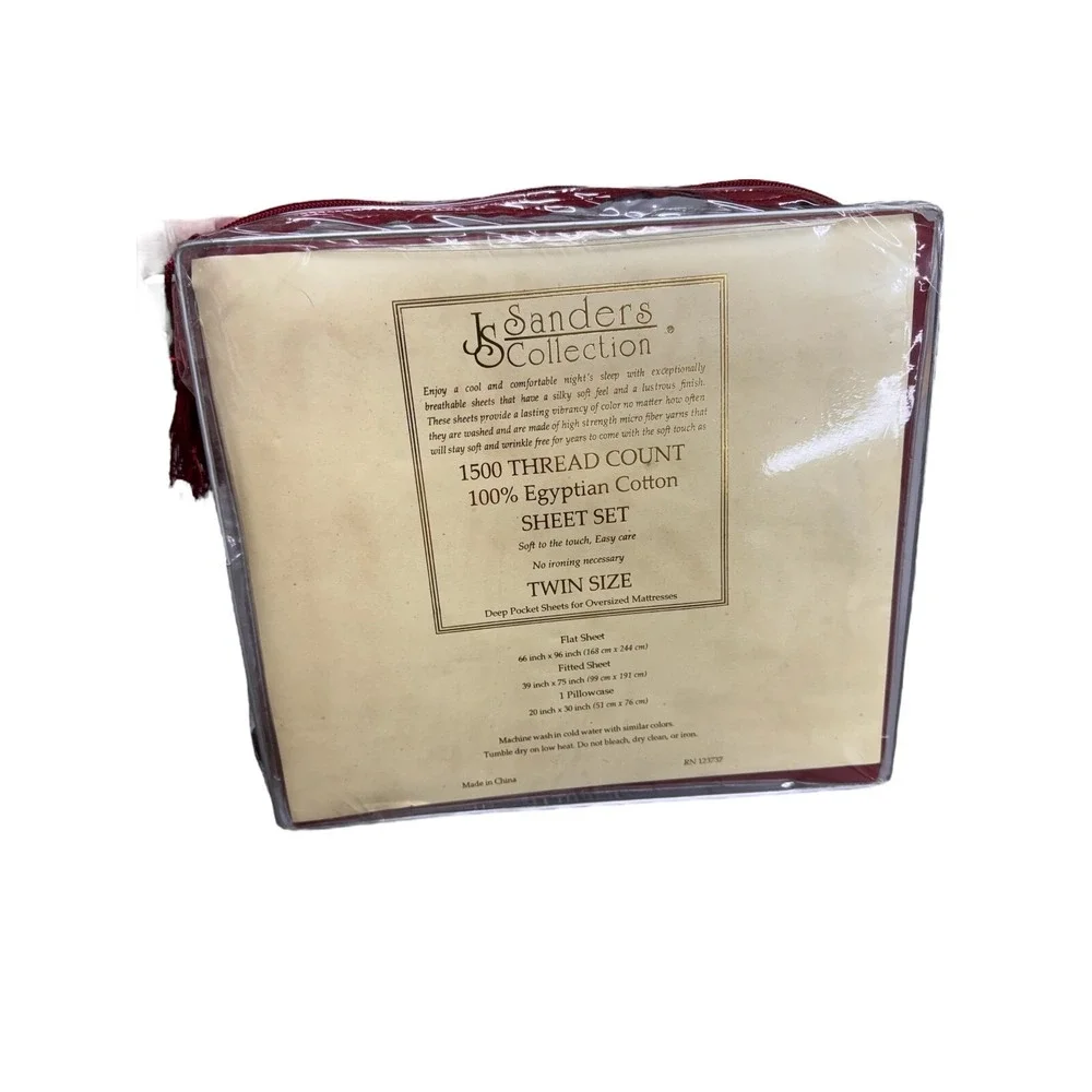 Jessica Sanders Twin Sheet Set 1500 Thread Count‎ Red 100% Egyptian Cotton NWT